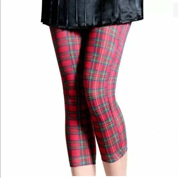 Hot Topic Red Plaid Tights